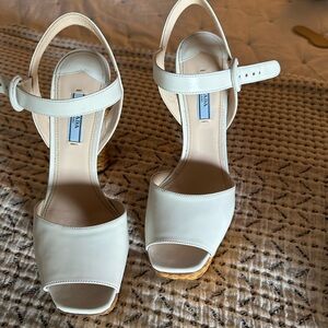 Prada Cream Leather Platform Sandals
